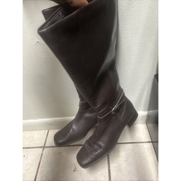 Etienne Aigner Brown Leather Knee-High Boots Square Toe Women's 10m - Picture 4 of 6